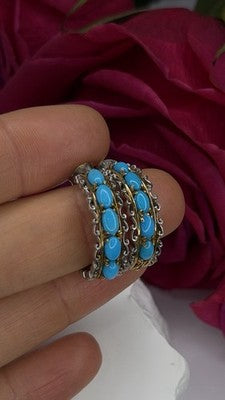925 Sterling Silver Gold Plated Part Blue Turquoise Earrings
