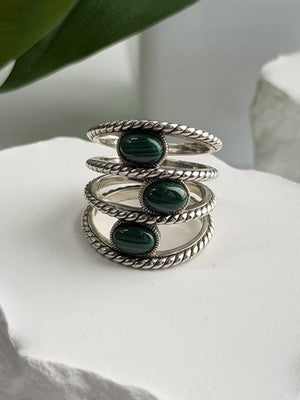 925 Sterling Silver Malachite Ring Size 7.5