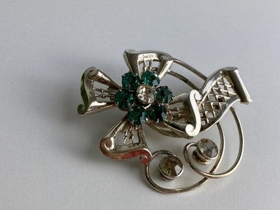 Vintage 925 Sterling Silver Jewelry Glass "Flowering" Brooch