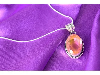 925 Sterling Silver Pink Jewelry Glass Chain With Pendant