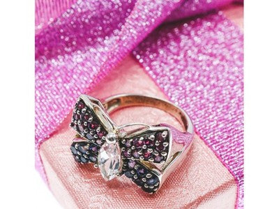 925 Sterling Silver White Topaz, Spinel & Tourmaline "Butterfly" Ring Size 8.5