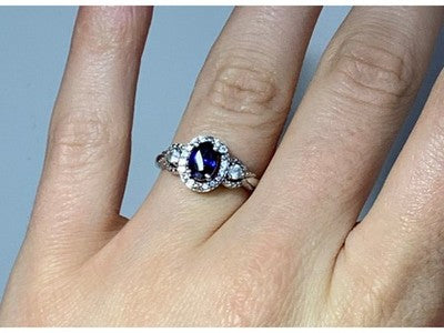 925 Sterling Silver Blue & White Sapphire "Snow Queen" Ring Size 7.25