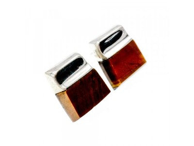 Vintage 925 Sterling Silver Tiger'S eye Stud Earrings