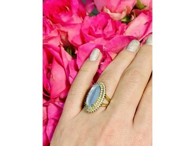 925 Sterling Silver Blue Alpanite Ring Size 10.25