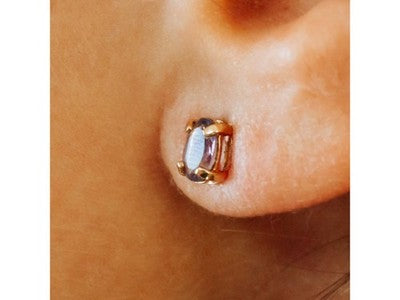 14K Yellow Gold Purple Tourmaline Stud Earrings