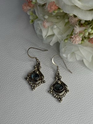 Vintage 925 Sterling Silver Labradorite Earrings Length 1.80 Inch