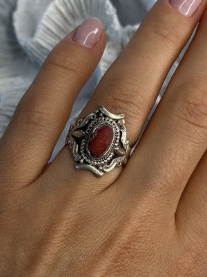 Vintage 925 Sterling Silver Agate Ring Size 6