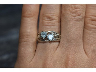 925 Sterling Silver Blue Spinel "Hearts" Ring Size 6.5