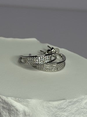 925 Sterling Silver Elegant CZ Earrings Length 0.76