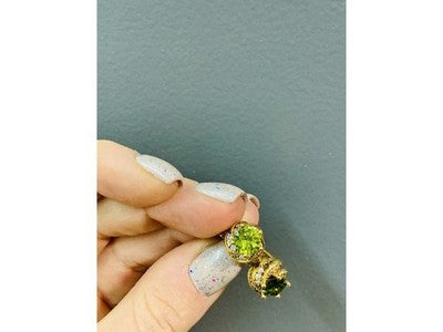 925 Sterling Silver Gold Plated Emerald & CZ Earrings