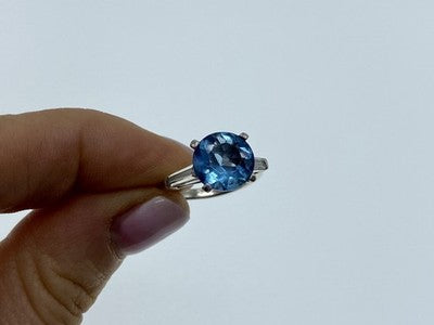925 Sterling Silver Blue Topaz & Quartz Ring Size 6.5