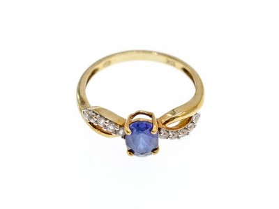 10K Yellow Gold Blue & White Sapphire Ring Size 6.75