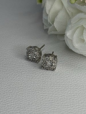 925 Sterling Silver Beryl Stud Earrings Length 0.35 Inch