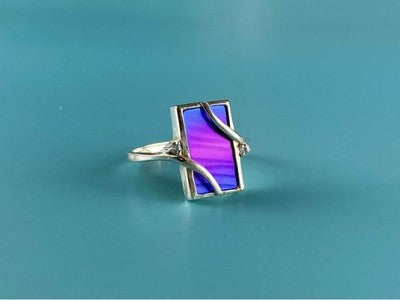 925 Sterling Silver Anodized Titanium & Quartz Ring Size 10.25