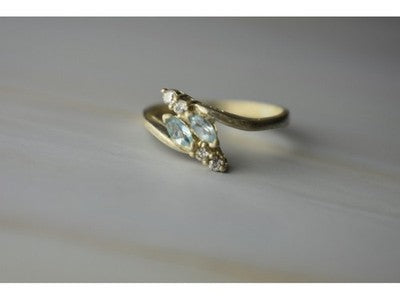925 Sterling Silver Blue Spinel & CZ Ring Size 9