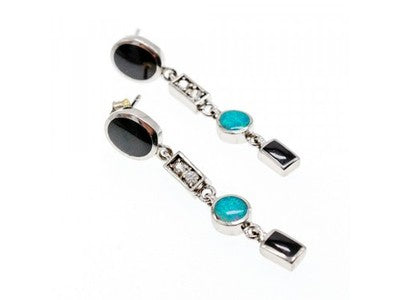 925 Sterling Silver Onyx, Opal & CZ Earrings