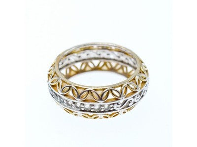 925 Sterling Silver Gold Plated Sapphires Openwork Ring Size 7.5