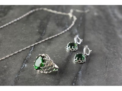 925 Sterling Silver Green CZ "Imitation Emerald" Set