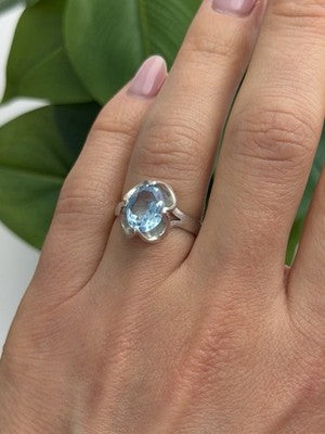 925 Sterling Silver Blue Topaz Ring Size 7.5