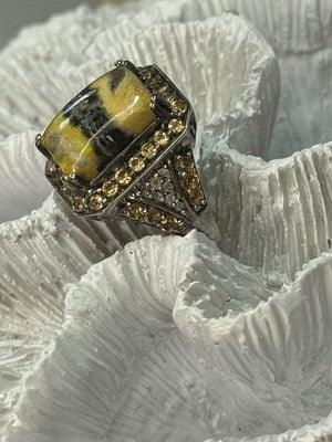 925 Sterling Silver Yashma Citrine & Beryl Ring Size 6