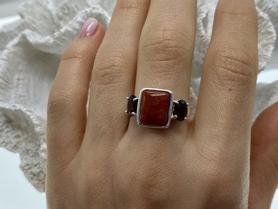 925 Sterling Silver Agate & Garnet Ring Size 9.5