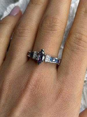 925 Sterling Silver Mystic Topaz Blue Topaz Amethyst Beryl Ring Size 10.5