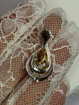 925 Sterling Silver Citrine Pear Pendant Length 1.3 Inch