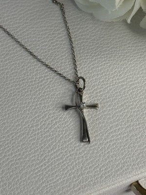 925 Sterling Silver Diamond Cross Necklace Length 20/18 Inch