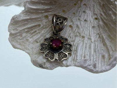 925 Sterling Silver Pink Topaz Scarlet Flower Pendant
