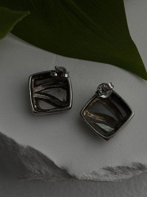 Vintage Modernist Retro 925 Sterling Silver Dark Mother of Pearl Earrings