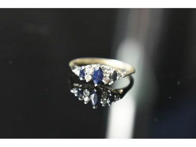 925 Sterling Silver Sapphire & CZ Ring Size 7