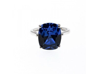 925 Sterling Silver Blue Sapphire Ring Size 6.5