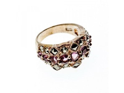 925 Sterling Silver Iolite & Marcasite Ring Size 6.5
