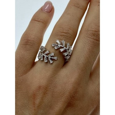 925 Sterling Silver CZ "Foliage" Ring Size 6.5 (Adjustable)