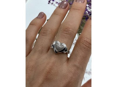 925 Sterling Silver Diamond "Heart" Ring Size 7.5