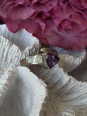 925 Sterling Silver Amethyst Opal Beryl Ring Size 7