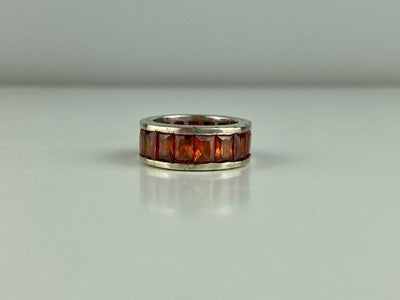 925 Sterling Silver Orange CZ Ring Size 8