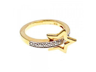 925 Sterling Silver Gold Plated Sapphires "Star" Ring Size 7.5