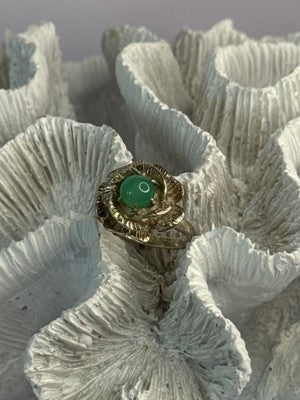925 Sterling Silver Nephrite Flower Ring Size 6.5