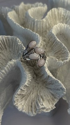 925 Sterling Silver Peruvian Pink Opal & White Colorless Beryl Ring Size 8