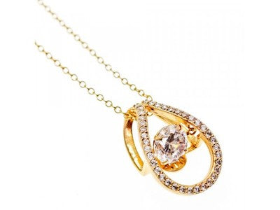 925 Sterling Silver Gold Plated CZ Chain With Pendant Italy