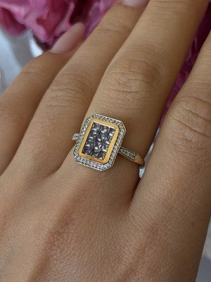 925 Sterling Silver Gold Plated Tanzanite & Beryl Ring Size 8