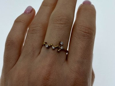 925 Sterling Silver Gold Plated Diamonds Ring Size 9