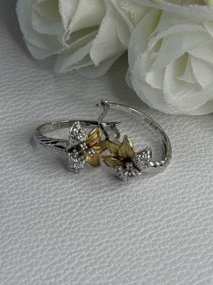 925 Sterling Silver Gold Plated Flowers Earrings Length 0.75 Inch