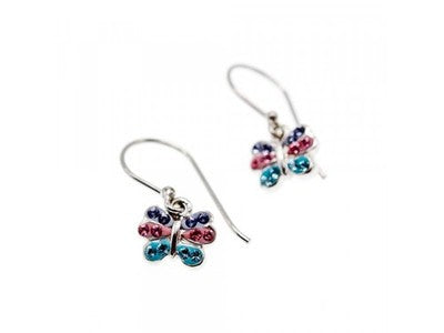 925 Sterling Silver CZ & Enamel "Butterfly" Earrings