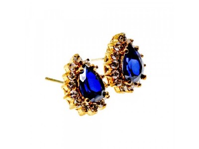 925 Sterling Silver Gold Plated Sapphires & CZ Earrings