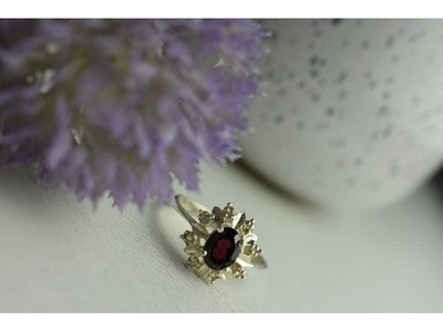 925 Sterling Silver Rubellite & CZ Ring Size 11