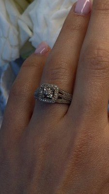 Vintage Princess Cut 925 Sterling Silver Diamonds Ring Size 7