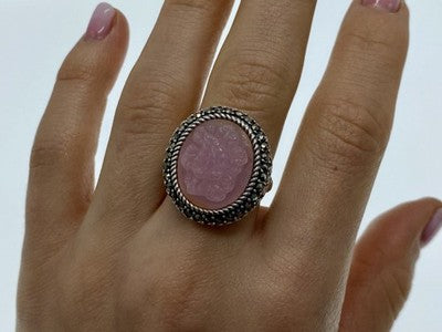 925 Sterling Silver Agate & Marcasites "Cameo" Ring Size 9.75