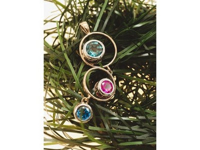 925 Sterling Silver Gold Plated Aquamarine, Topaz & Tourmaline Pendant